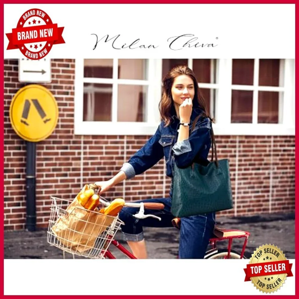 Large Vegan Leather Tote Bag with Zipper, Laptop Compartment, Shoulder Strap